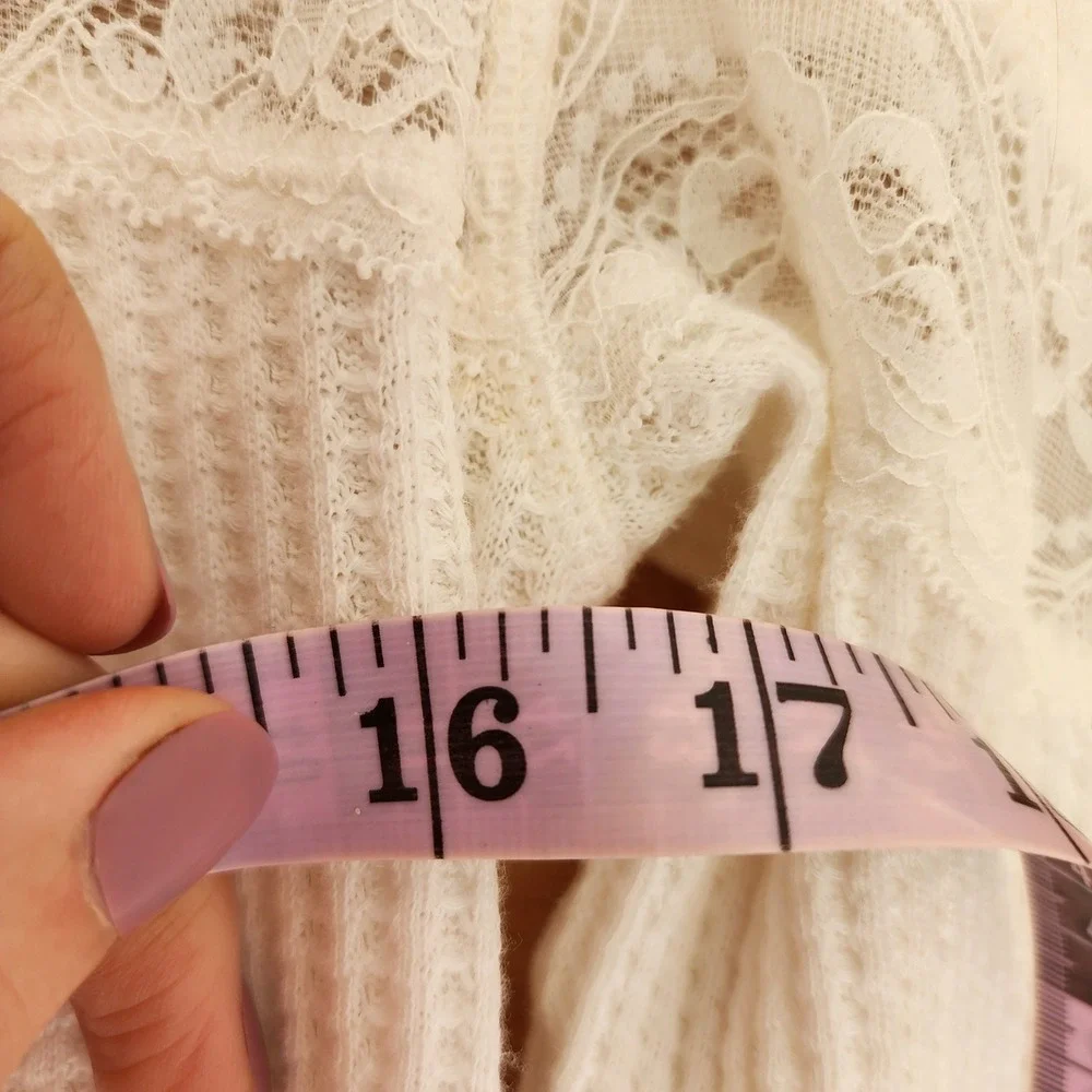 Free People XS 100% Cotton Lets Party Cardi‎ Lace Top White Ivory Boho Beachy